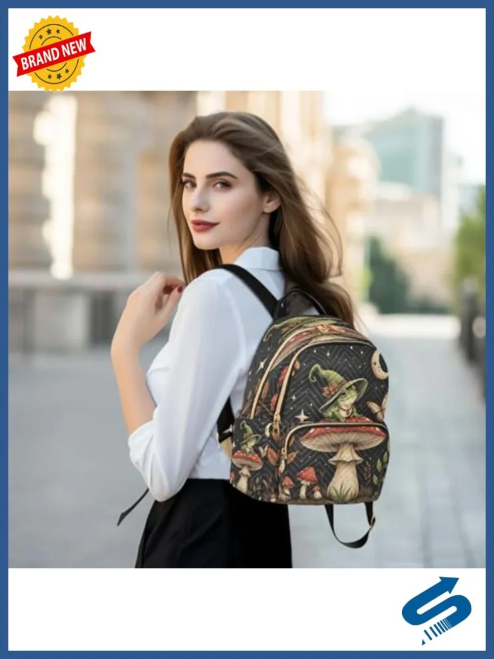 Lightweight Mini Backpack with Fun Frog Mushroom Design, Travel Daypack